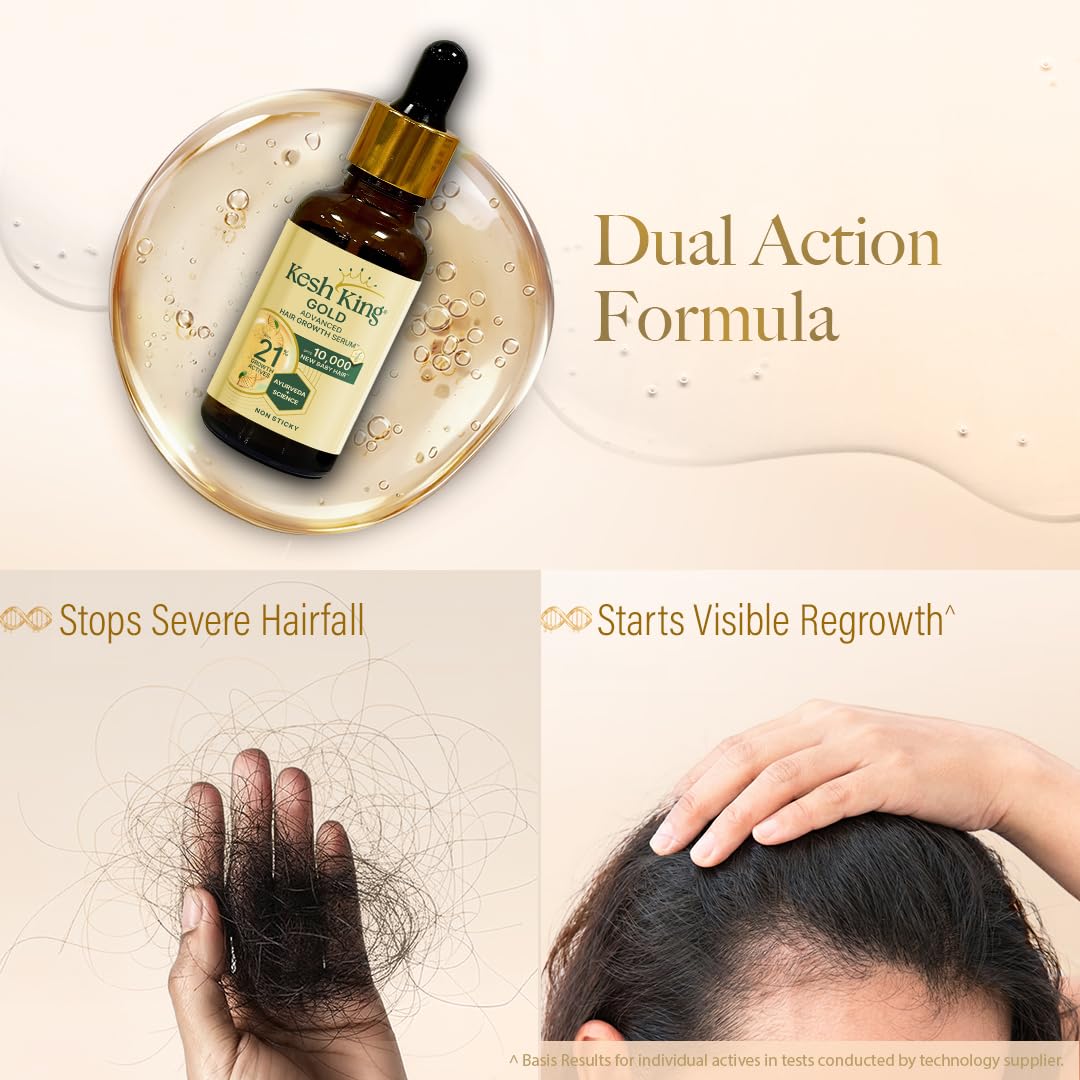 Kesh King Gold Advanced Hair Growth Serum â€“ 21% Growth Actives with 3% Redensyl, 3% Anagain, Procapil, Kopexil Aqua & Ayurvedic Herbs | Visible Regrowth & Hair Fall Control | Women & Men | 30ml