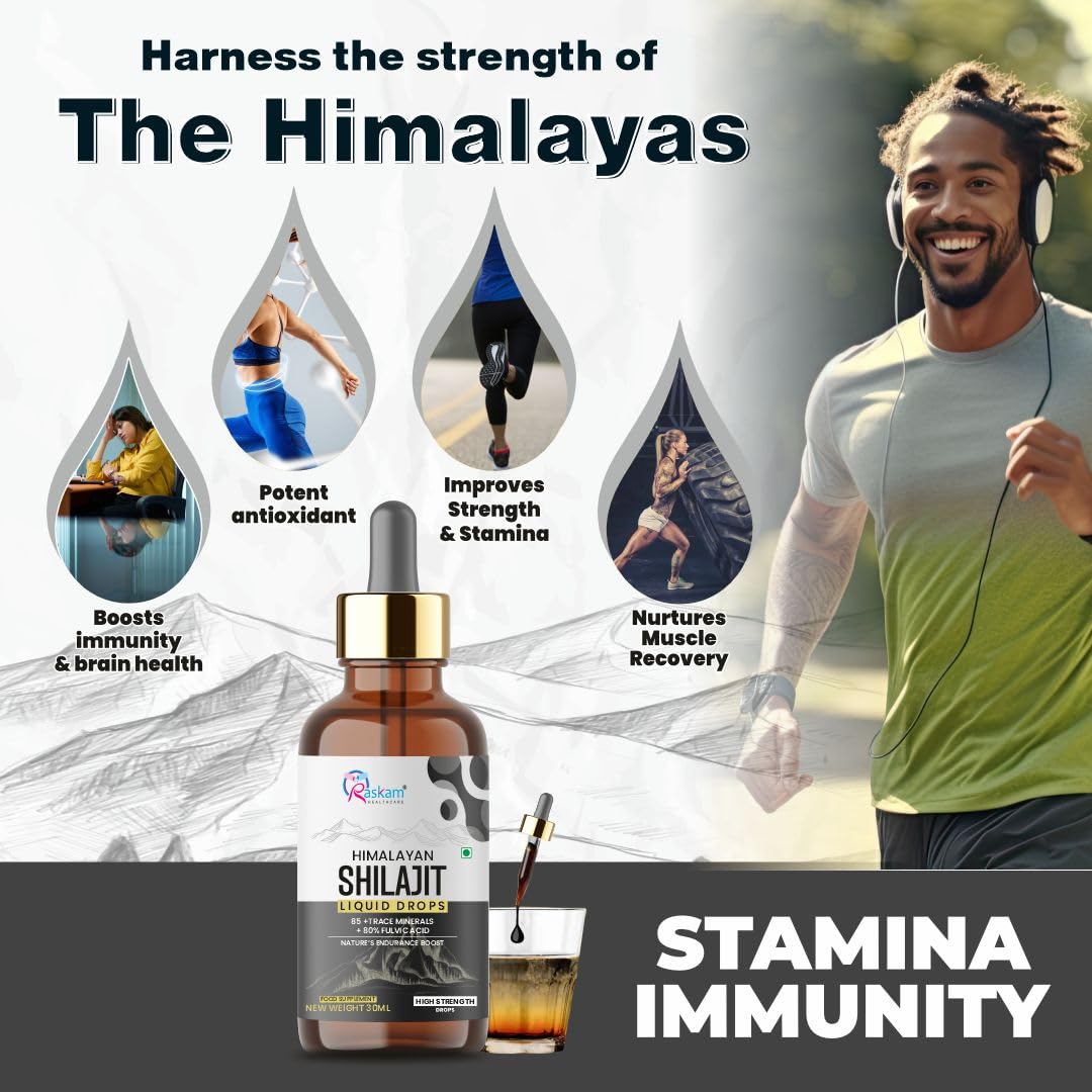 Pure Himalayan Shilajit liquid Drops - 30ml | Rich in Fulvic acid | Natural extract from Himalayas | 100% Pure Shilajit | Boosts Stamina And Energy | Boosts Stamina And Energy