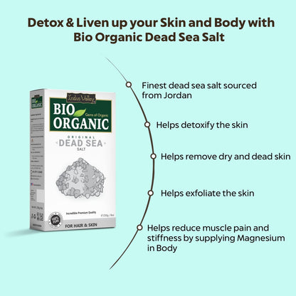INDUS VALLEY Bio Organic 100% Natural Dead Sea Salt for Skin Healing, Detoxifies Skin, Stimulate Hair Growth and Hydration (250g)
