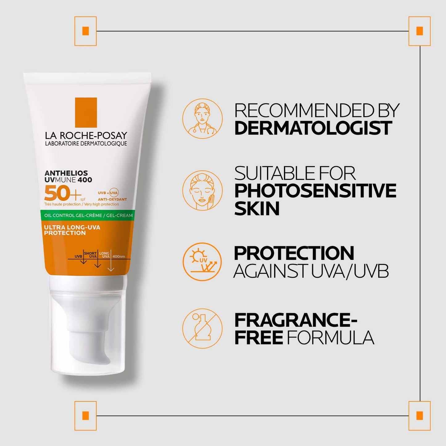 La Roche-Posay Anthelios Sunscreen UVMUNE400 Oil Control Gel Cream SPF50+ |Matte finish Invisible Sunscreen for Oily, Blemish & Acne-Prone Skin, 50 ml
