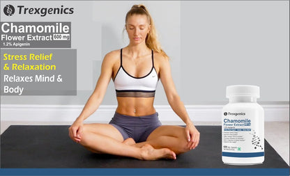 Trexgenics CHAMOMILE 1.2% Apigenin 600 mg Sleep, Relexation, Kidney & Urinary tract support VEGAN & NON-GMO (60 Veg. Capsules) (Pack of 1)