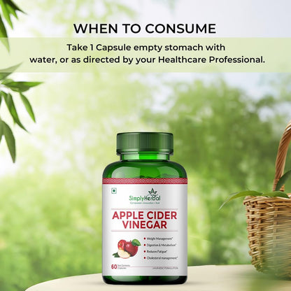 Simply Herbal Organics Apple Cider Vinegar 500mg Supplement for Weight Management | ACV Capsules, Probiotics Blend, Boost Metabolism, Belly Fat Loss- 60 Veg Capsules