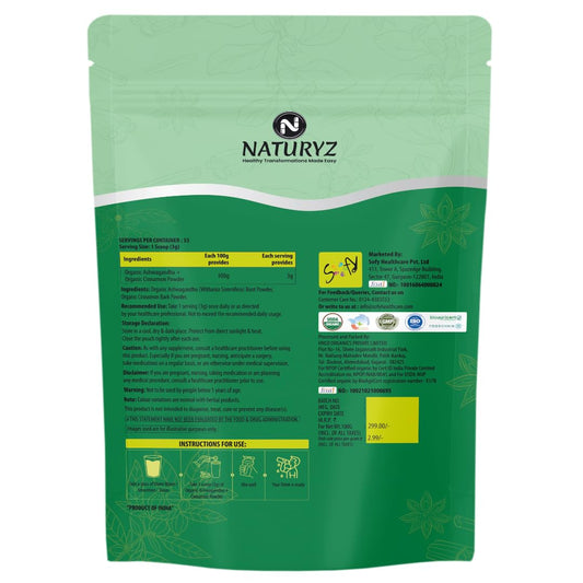 Naturyz Organic Ashwagandha + Organic Cinnamon Blend Powder (100)