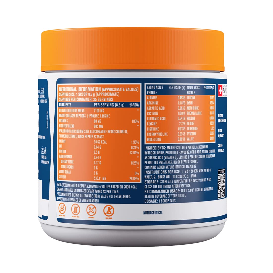 Fast&Up Sports Collagen Protein | 7g Type 1 Marine Collagen Peptides | Supports Healthy Joints, Bones & Muscles || Aam Panna Flavour (25 Servings)