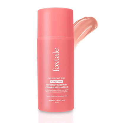 Foxtale Purify & Glow Cleanser + Clay Mask - Deep Cleanses Pores, Exfoliating Glow Facial, Instantly Gives Bright Skin, For Normal, Oily and Combination Skin, Men & Women - 100ml