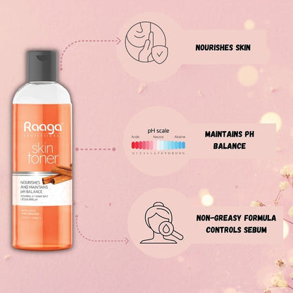 Raaga Professional Skin Toner, Nourishes and Maintains pH Balance, With Lotus & Cinnamon, All Skin Types, Lotus extracts helps to control sebum production, balances oily skin, it also keeps skin hydrated and improves elasticity, 100 ml