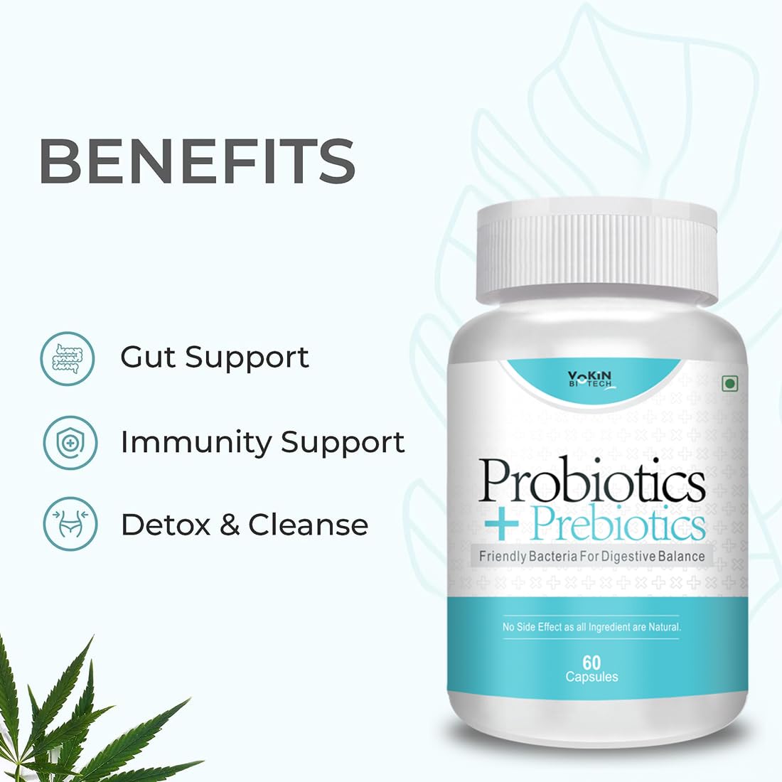 Vokin Biotech Probiotics+ Prebiotics Supplement 50 Billion Cfu For Women & Men With Prebiotics 150 mg | Probiotic Capsules For Digestion Support, Gut Health And Immunity â€“ 60 Veg Capsules