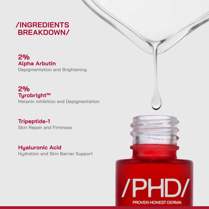 Proven Honest Derma /PHD/ 2% Alpha Arbutin Depigmentation Serum | Alpha Arbutin for Pigmentation & Dark Spot | Pigmentation serum for Women & Men | Tyrobrightâ„¢, Niacinamide | Tan removal | Fragrance-Free | 30ml
