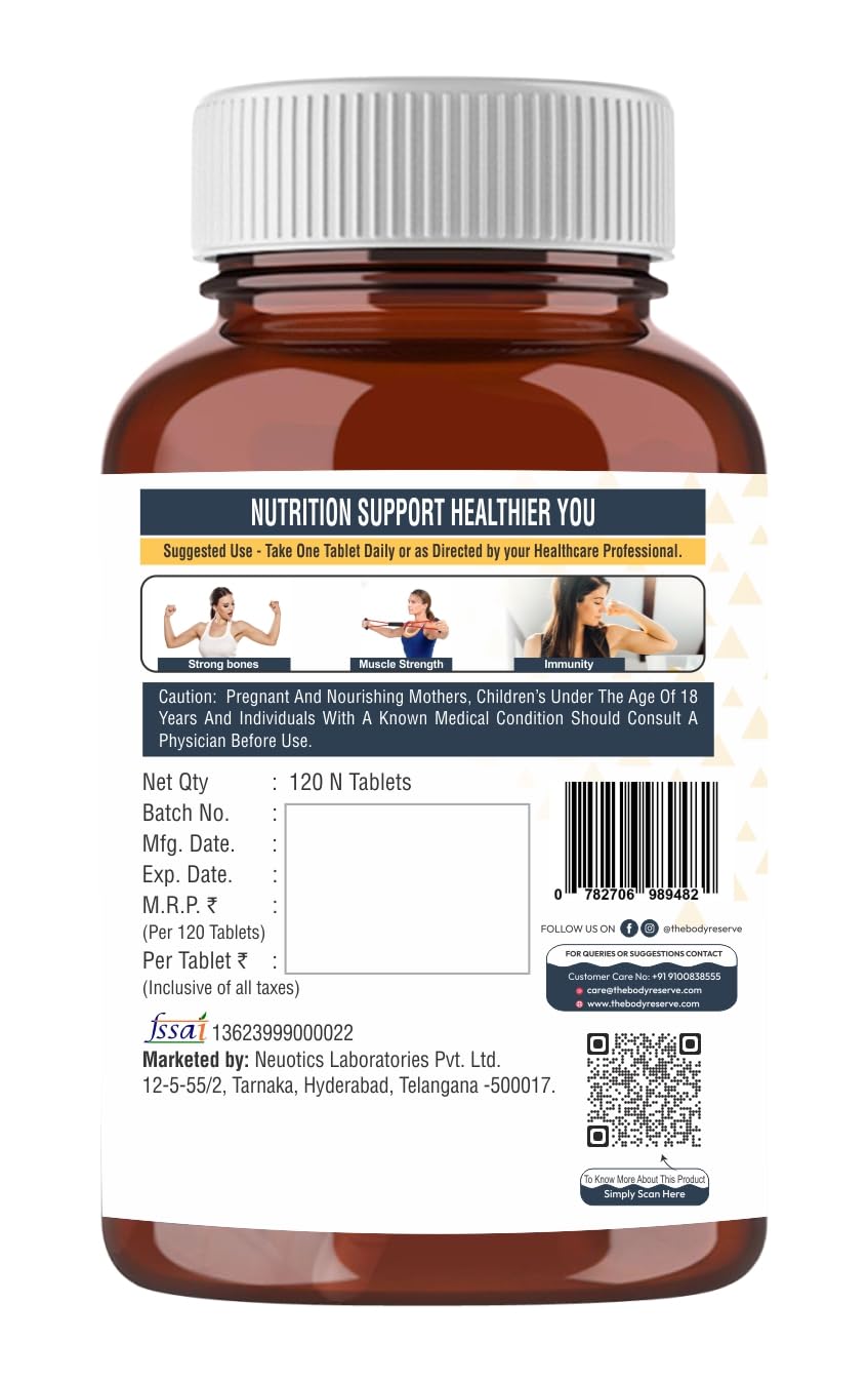 The Body Reserve Calcium, Magnesium, Zinc with Vitamin K2, MK7 & B12 â€“ 120 Tablets for Bone & Joint Health (4-Month Pack)