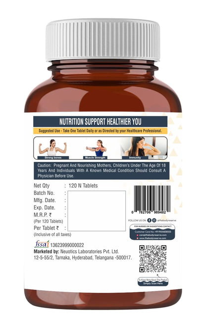The Body Reserve Calcium, Magnesium, Zinc with Vitamin K2, MK7 & B12 â€“ 120 Tablets for Bone & Joint Health (4-Month Pack)