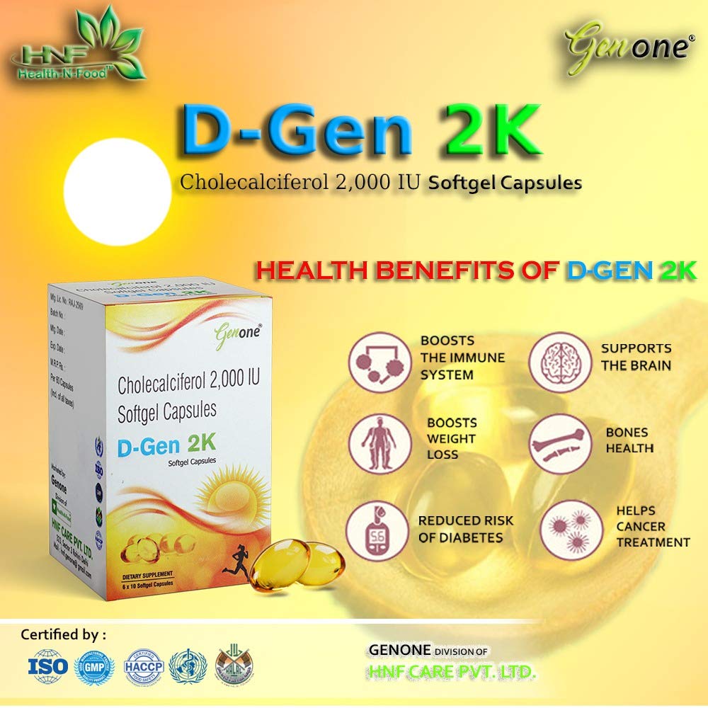 Genone DGen 2k Vitamin D3 Capsules for Strong Bones and Immunity (60 Capsules)