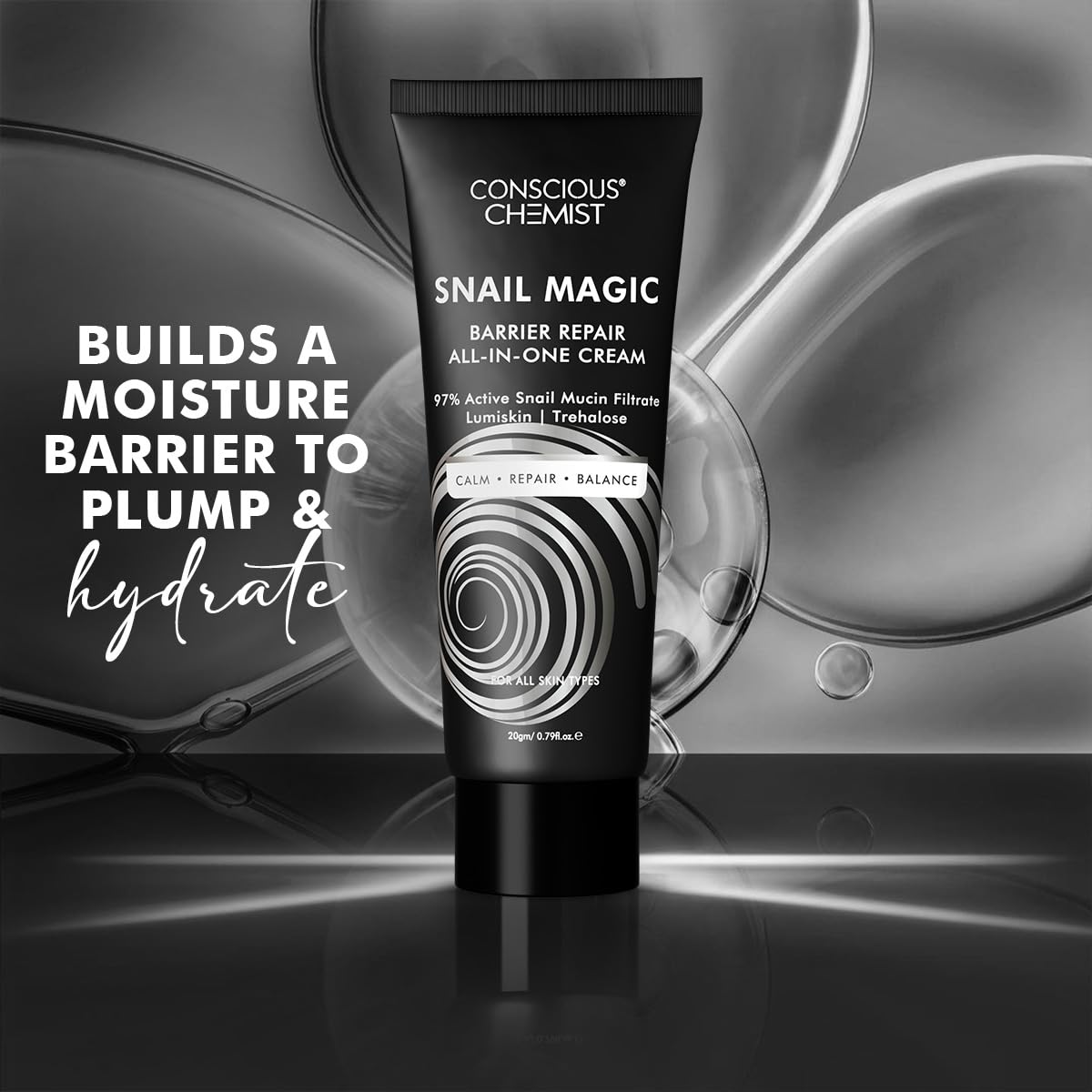 Conscious ChemistÂ® Snail Mucin Moisturizer | 20g | Face Cream for Men & Women, Skin Barrier Repair Moisturizer, Daily Gel Cream with Korean Snail Mucin Extract, All Skin Type - Snail Magic