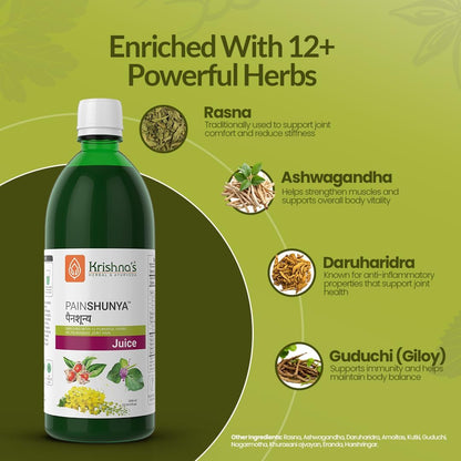Krishna's Painshunya Juice â€“ Enriched With 12 herbs - Ayurvedic Herbal Juice for Joint Pain Relief & Body Comfort - 1000 ml