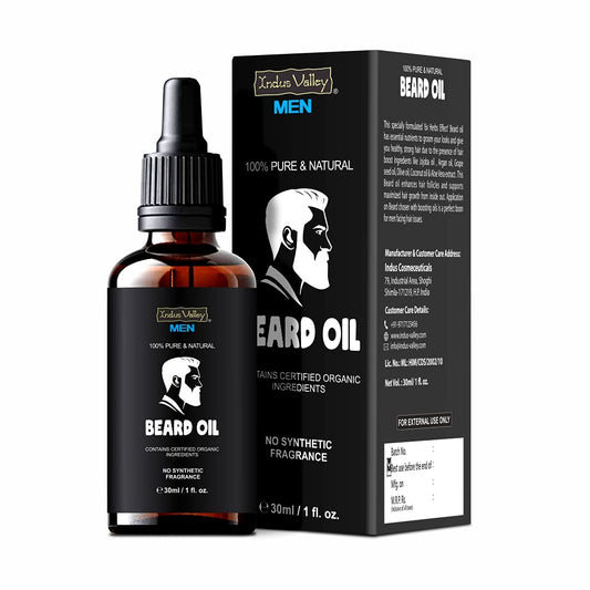 INDUS VALLEY men 100% Pure and Natural Beard Oil, Contains Certified Organic Ingredients - (30ml)