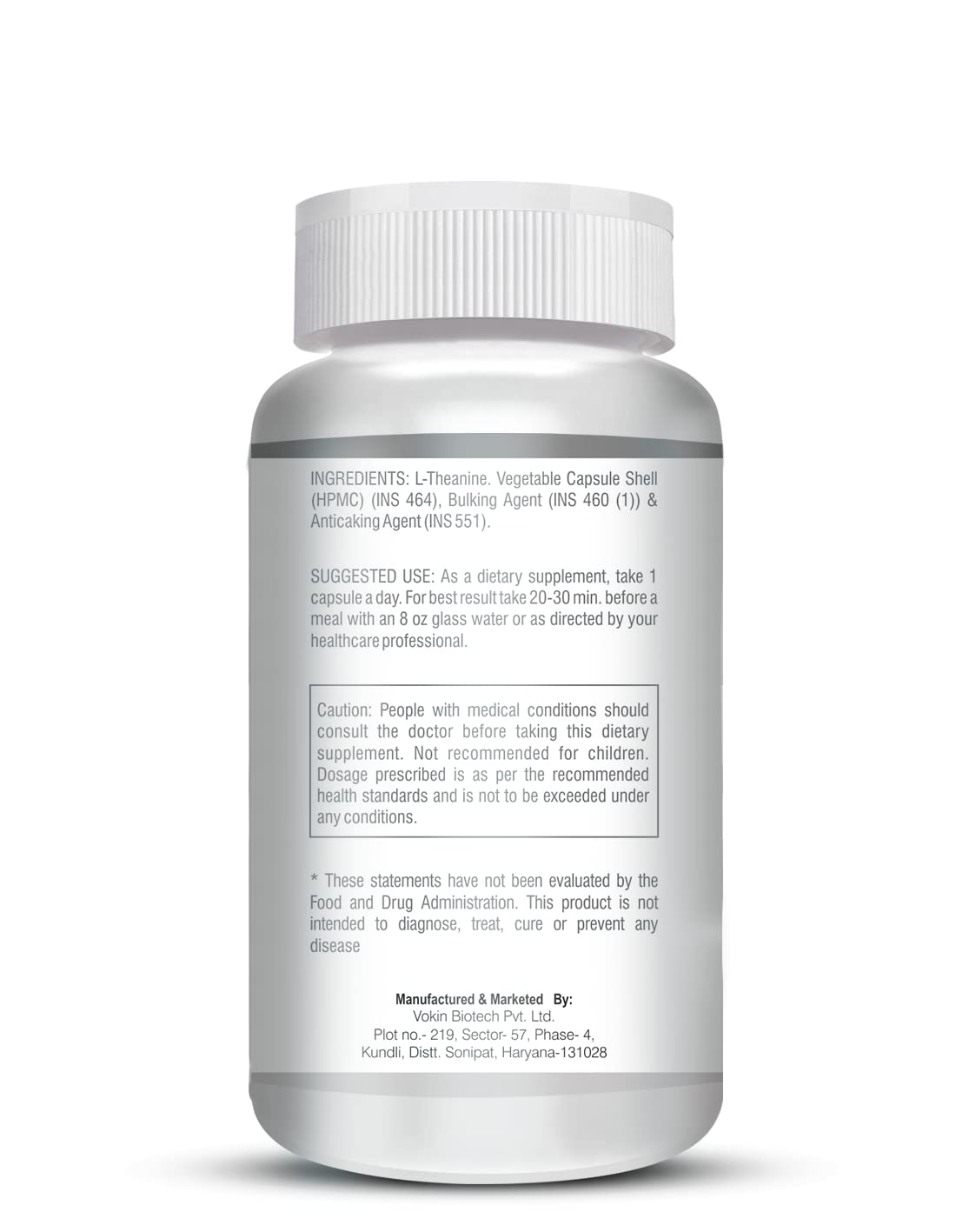 Vokin Biotech L-Theanine-Support Relaxation - 90 Vegetarian Capsules (Pack of 1)
