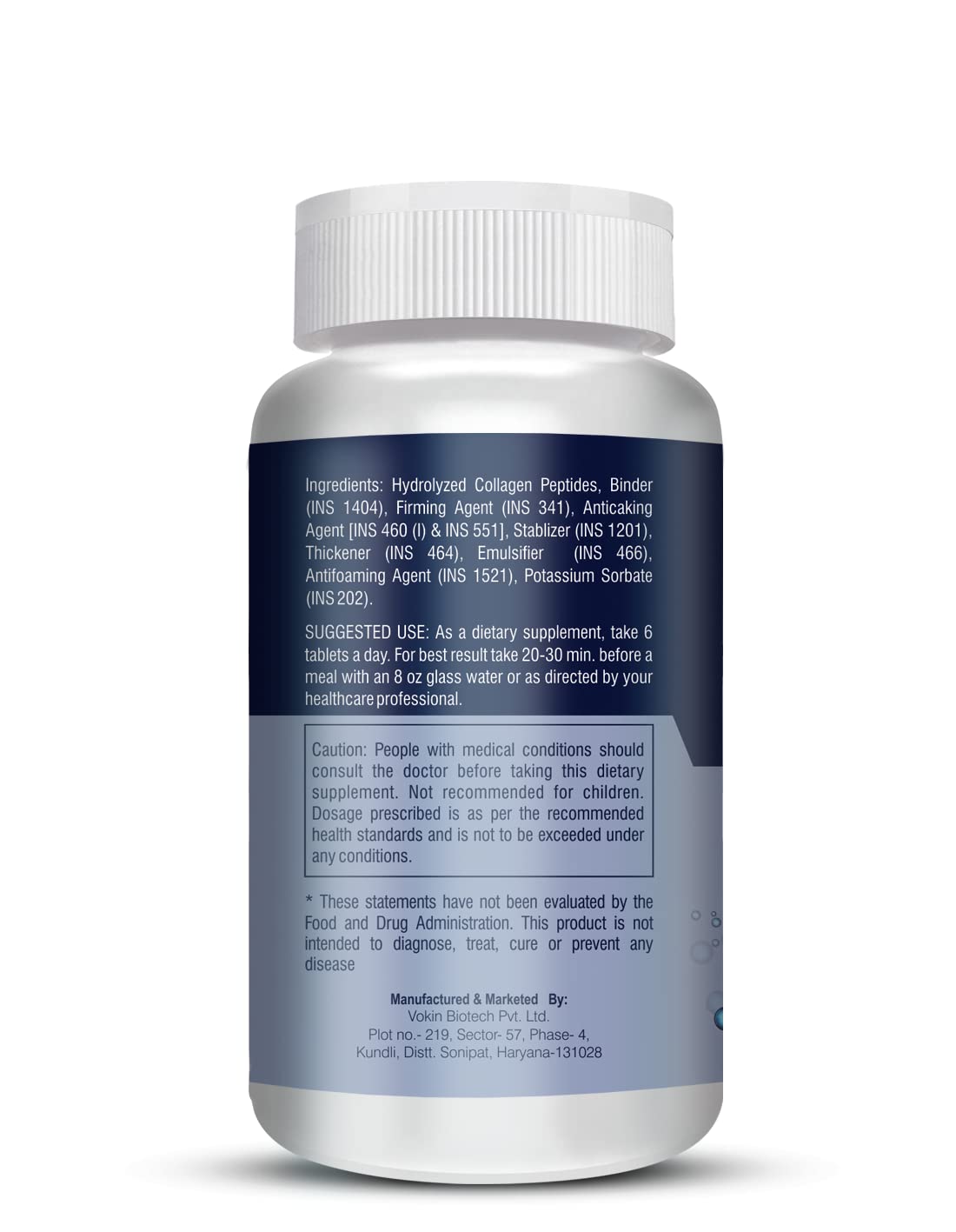 Vokin Biotech Hydrolyzed Collagen Peptides 6000 Mg With Type 1 & 3 Supports Skin,Hair,Nails & Joints (180 Capsule),1 Count