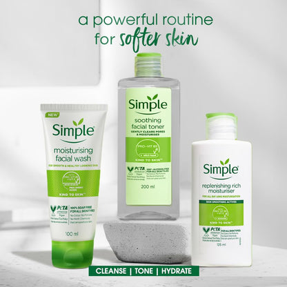 Simple Kind To Skin Moisturising Facial Wash 100 ml | 100% Soap-Free Facewash | For normal to dry skin