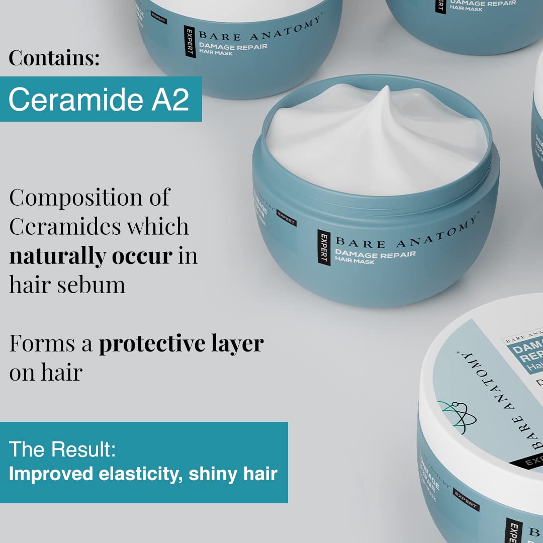 Bare Anatomy Damage Repair Hair Mask | 3x Strengthening Powered By Ceramide A2 & Coconut Milk Protein | Smoothening Hair | Hair Mask For Dry & Frizzy Hair | Sulphate & Paraben Free | Women & Men,250g