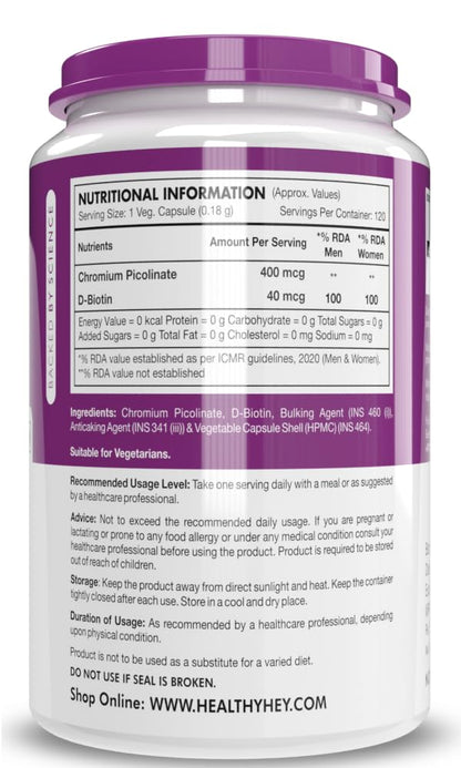 HealthyHey Nutrition Chromium Picolinate -Support Glucose Metabolism (High Absorption) 120 Capsules, Non-GMO, Gluten Free