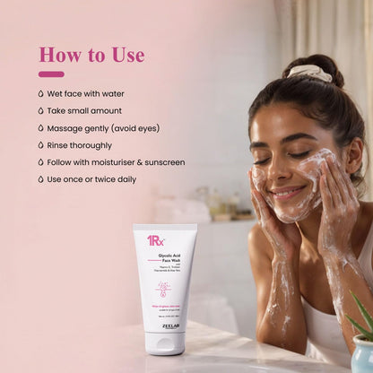 Zeelab 1RX Glycolic Acid Face Wash 100gm | Exfoliating & Brightening Cleanser | With Aloe Vera, Niacinamide & Vitamin E | Removes Dead Skin, Controls Oil & Helps Improve Skin Texture | For Men & Women