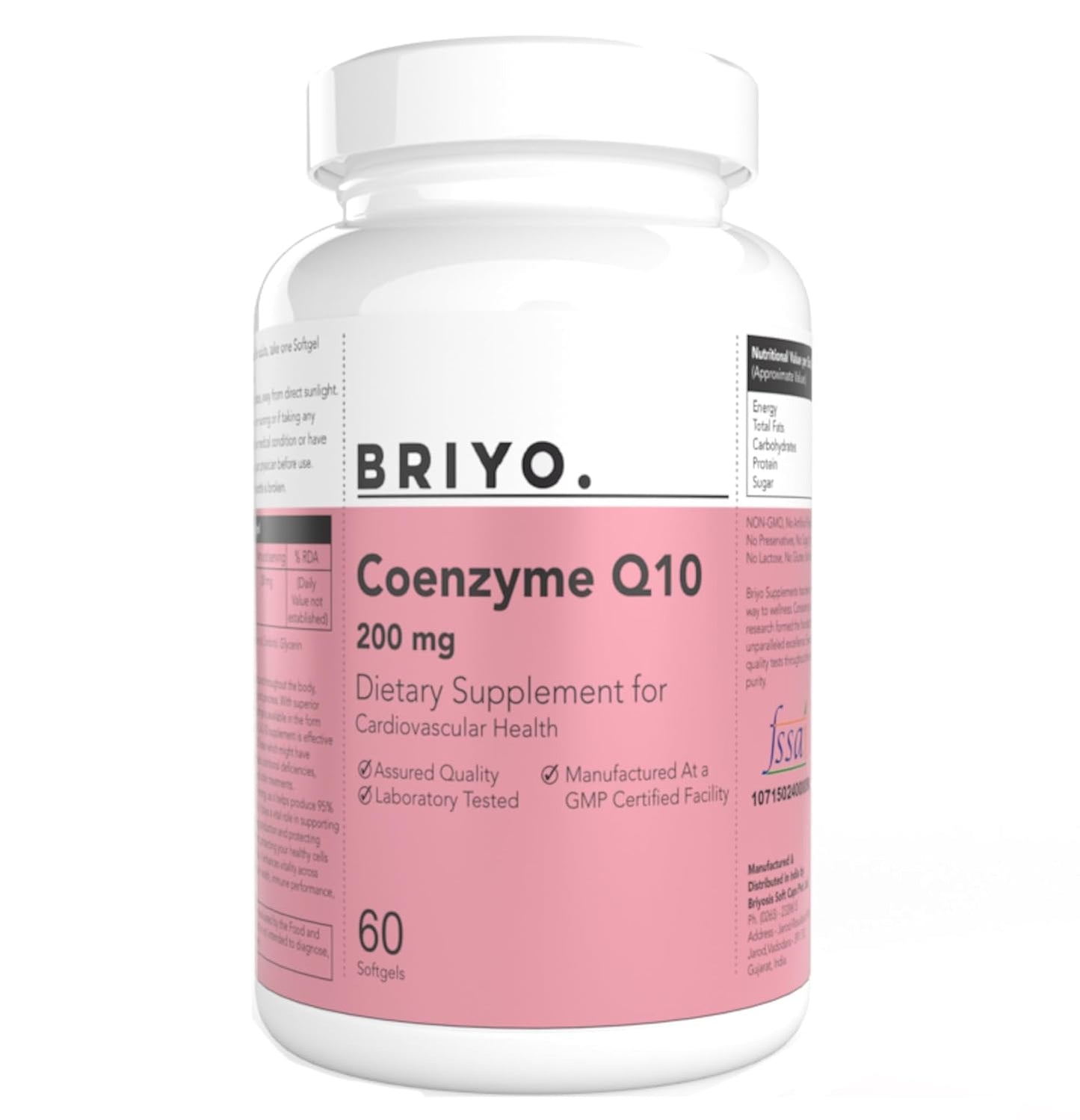 Briyo CoQ10 200 mg Ubiquinone â€“ High Absorption Coenzyme Q10 Supplement for Heart Health, Energy & Antioxidant Support â€“ Naturally Fermented, Gluten-Free â€“ 60 Capsules