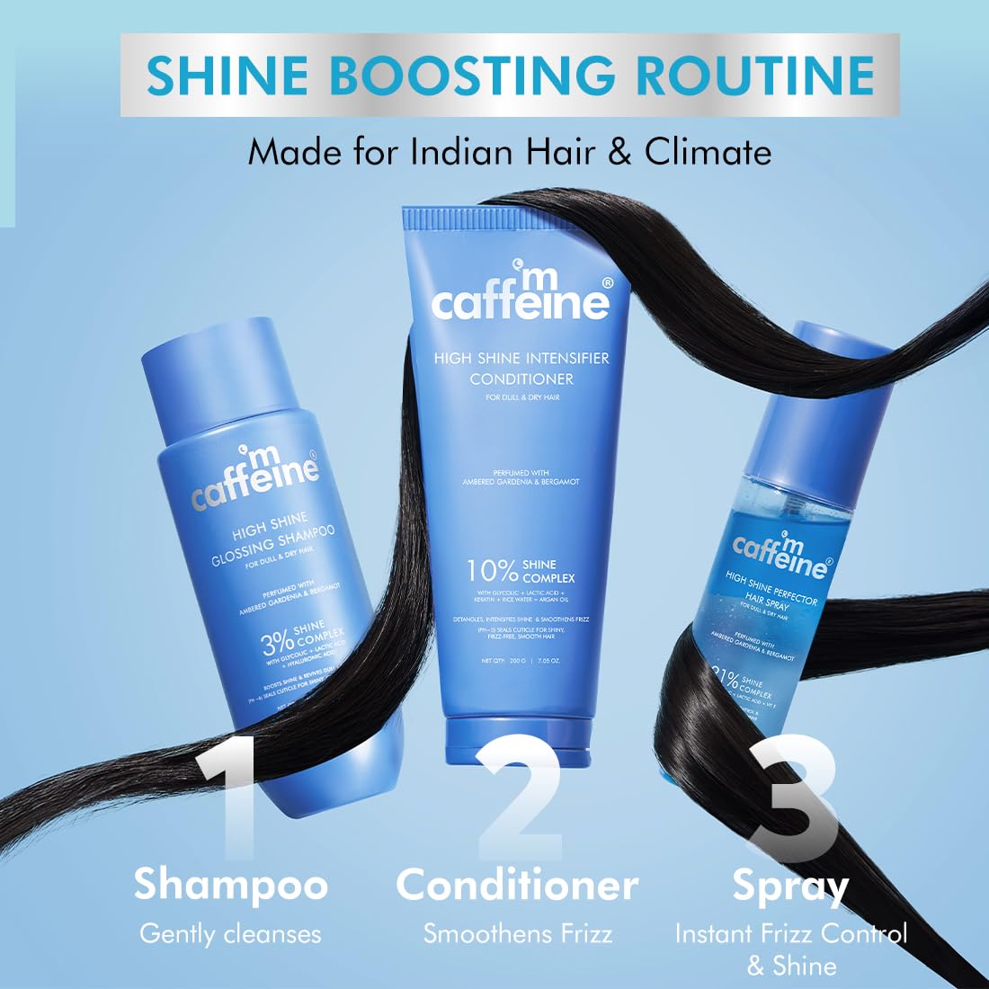 mCaffeine Anti-Frizz Perfume Hair Spray For Instant Gloss| 31% Shine Complex with Glycolic Acid | Adds Shine, Heat & Humidity Protection, Lightweight Formula| Long Lasting Floral Perfume- 100ml