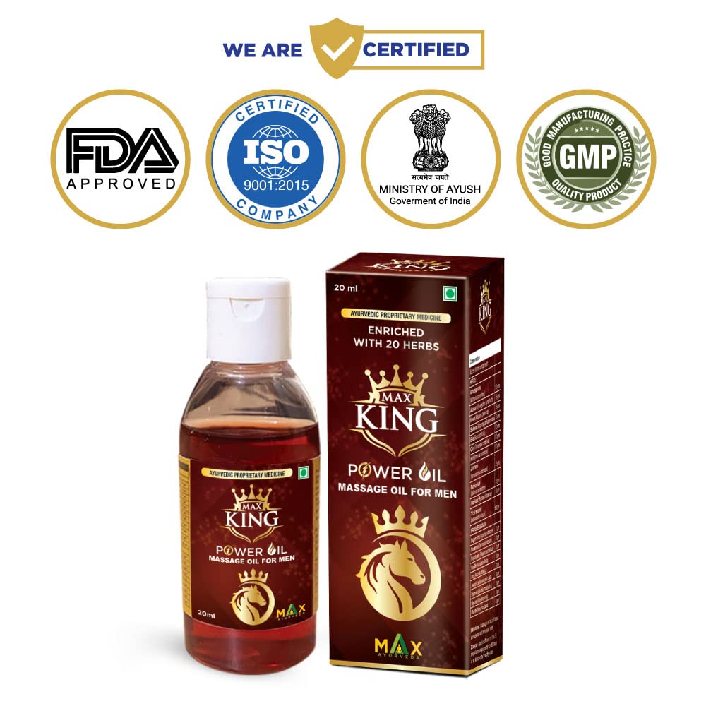 Max Ayurveda King Power Massage Oil For Men - Pack of 1 (20ml) - 100% Ayurvedic Tel, Stamina Booster Sanda Tailam