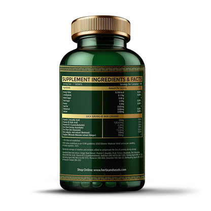 Simply Herbal Chelated Iron with Vitamin C, B12, Folic Acid, and Zinc - 60 Tablets - Supports Iron Absorption, Immune Health, and General Well-Being