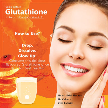 Vokin Biotech L-Glutathione 600mg With N-Acetyl-L-Cysteine 400mg & Vitamin C 40mg Helps for Glowing & Radiant Skin | Dark spots & Tan Removal 20 Effervescent Tablets (20 Tablets)
