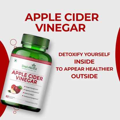 Simply Herbal Organics Apple Cider Vinegar 500mg Supplement for Weight Management | ACV Capsules, Probiotics Blend, Boost Metabolism, Belly Fat Loss- 60 Veg Capsules