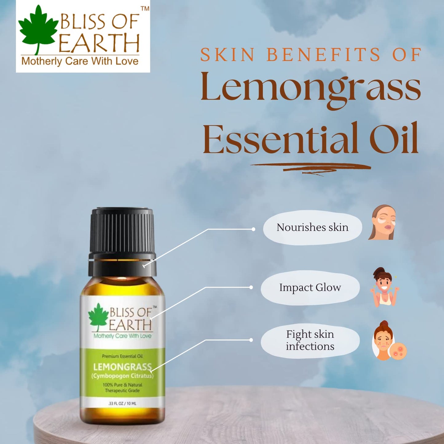 Bliss of earth Lemongrass Essential Oil,100% Pure Steam Distilled 10 ml