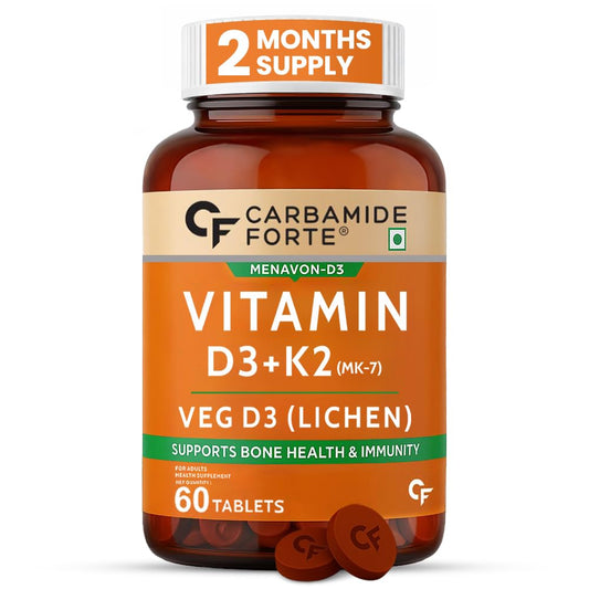 Carbamide Forte Vitamin D3 K2 Supplement | Vitamin K2 MK7 To Support Bone & Heart Health | Veg D3 - Lichen - 60 Tablets