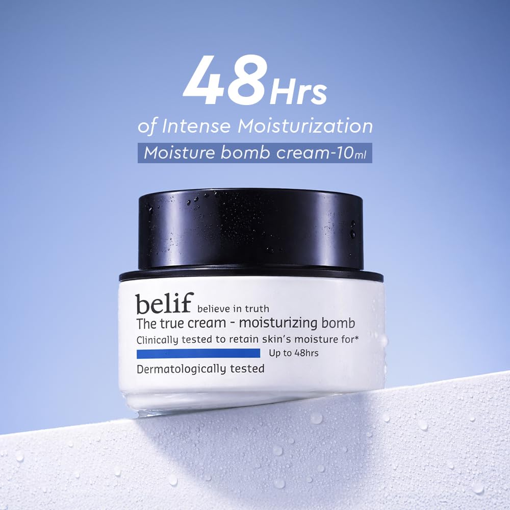 belif The True Cream Moisturizing Bomb 10ml | Intense Face Moisturizer for Dry, Sensitive Skin | 26-Hour Hydration with Panthenol, Oat & Comfrey | Hydrating Cream for Women & Men
