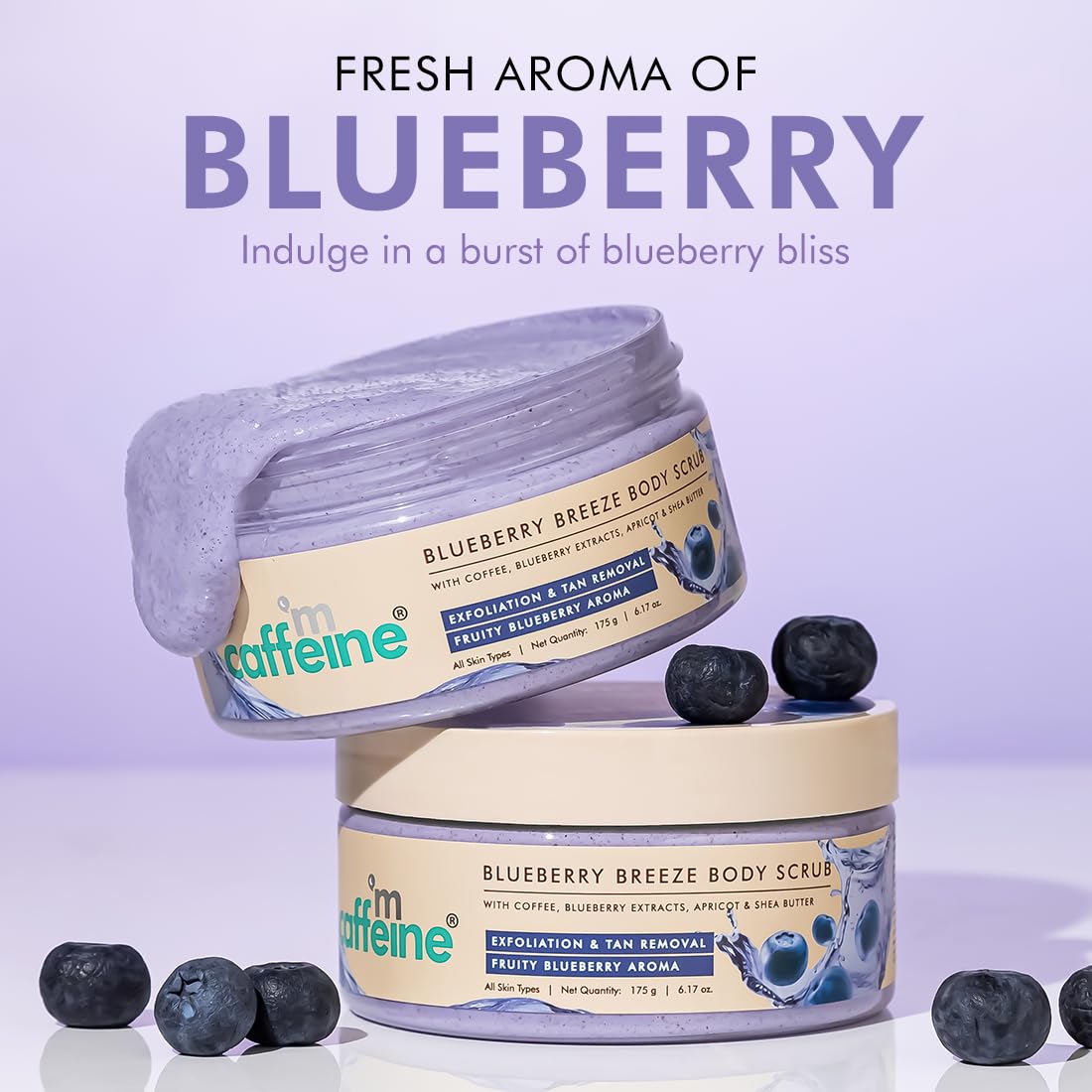 Mcaffeine Blueberry Breeze Body Scrub for Glowing Skin With Coffee, Apricot & Shea Butter | Removes Tan, Nourishes, Moisturizes | Exfoliating Scrub | Fruity Aroma for Men & Women - 175G