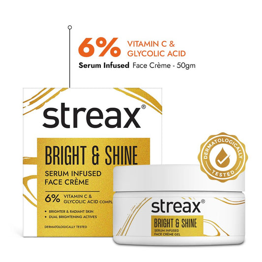 Streax Bright & Shine Serum Infused Face Cream Gel, 50 gm with 6% Vitamin C & Glycolic Acid