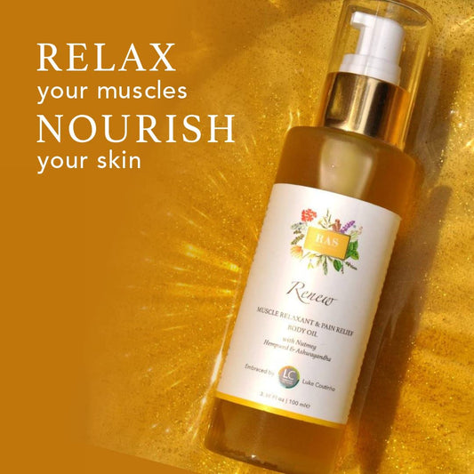 RAS Luxury Oils Renew Muscle Relaxant & Pain Relief Body Oil For Joints & Muscular Pain | Improves Joint Mobility & Relax Muscles | Organic Sesame and Moringa Oil | Ashwagandha, 100ml