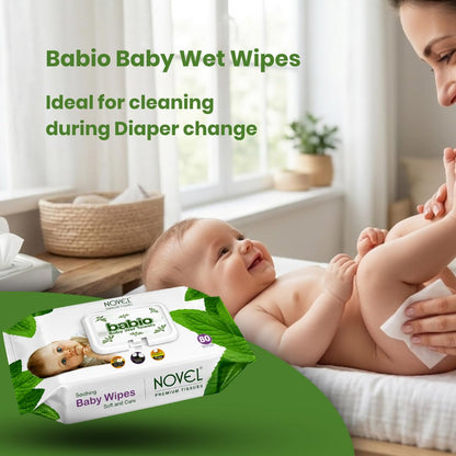 Novel Baby Wet Wipes 80 Wipes x Pack of 3 (240 Wipes) | Aloe Vera, Chamomile, Vitamin E Enriched | pH Balanced, Alcohol, Hypoallergenic & Paraben-Free | Soft Gentle Baby Wipes with Lid