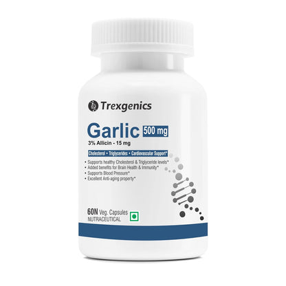 Trexgenics GARLIC (Bioactive 3% Allicin) 500mg Cholesterol, Triglycerides, Cardiovascular, Immunity Support* (60 Vcaps) (1)