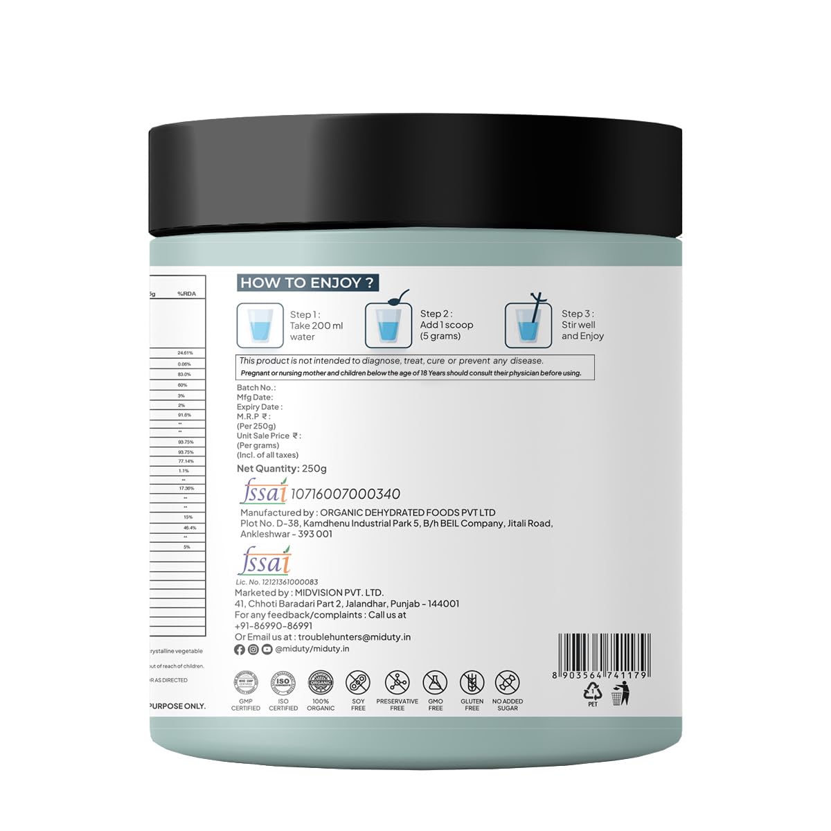 Miduty Palak Notes 100% Organic Super Greens Powder Alkalizing with Wheat Grass, Spirulina, Green Tea, and Moringa Leaves - Ultimate Body Detox & Weight Loss Support - 250 grams