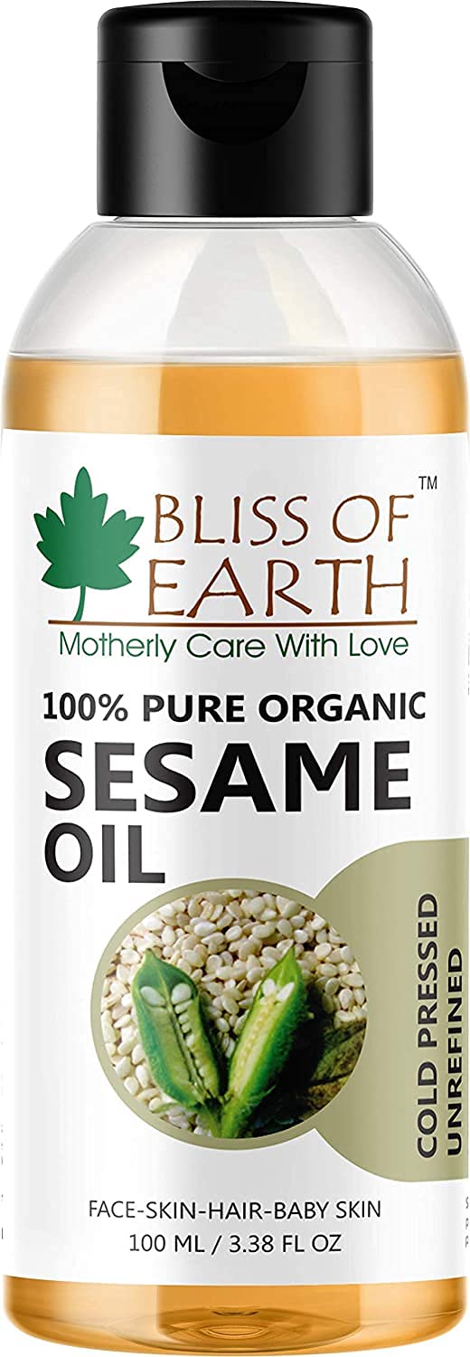Bliss of Earth 100ML Certified Organic Black Seed Oil+Organic Sesame Oil 100ML. Coldpressed & Unrefined (Pack of 2)