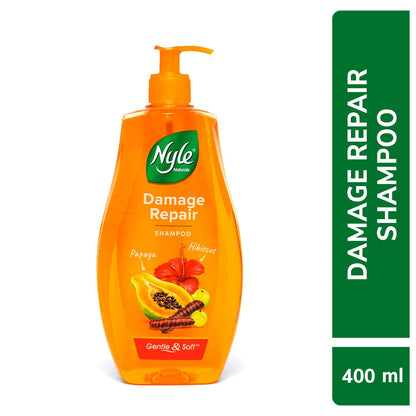 Nyle Naturals Damage Repair Anti Hairfall Shampoo, With Shikakai And Hibiscus,Gentle and soft shampoo, PH balanced and Paraben free, For Men and Women, 400ml