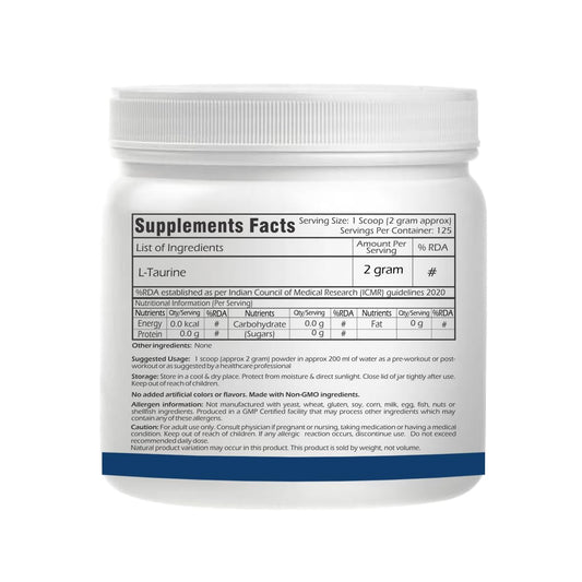 Trexgenics TAURINE USP grade PURE POWDER Nervous System, Energy, Heart, Cardiovascular system, Brain, Eye Health Support (250 GRAM)