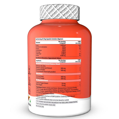 NATURYZ Premium Berberine + Cinnamon + Turmeric Weight Loss Supplement for Women | Supports PCOS & Hormonal Balance | Regulates Blood Sugar & Cravings | Plant-Based, Vegetarian â€“ 60 Capsules