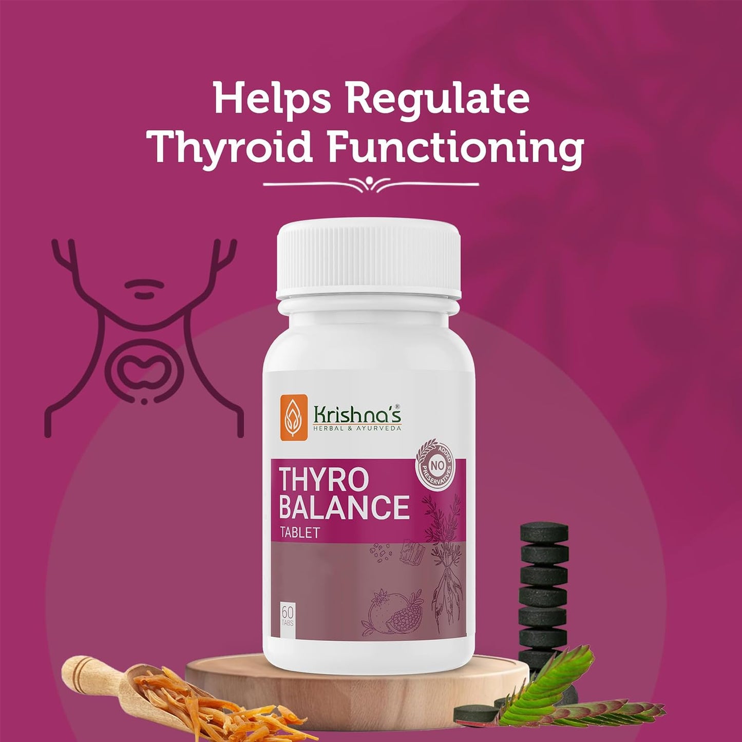 Krishna's Thyro Balance Tablets â€“ Herbal & Non-GMO Formula - 60 Tablet (Pack of 1)