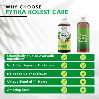 Fytika Kolest Cholesterol Care Juice (1L) | Blend of 11 Ayurvedic Herbs | ArjunaChhal, Shankhpushpi, Sarapgandha, Jatamansi | Authentic Ayurvedic Juice for Daily Use (Pack of 1)