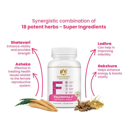Maharishi Ayurveda Vigoroyal F - Ayurvedic Revitaliser for Women | Supports Reproductive Health| Made with Time-tested Herbs | 60 Tablets