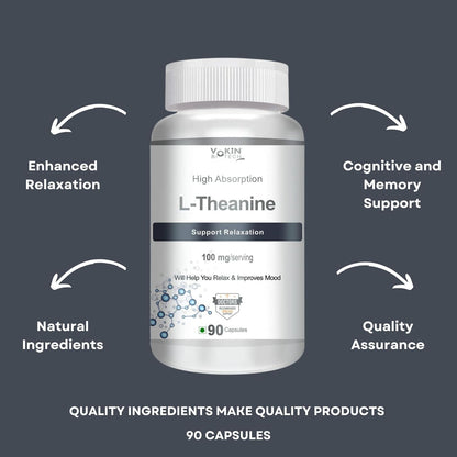 Vokin Biotech L-Theanine-Support Relaxation - 90 Vegetarian Capsules (Pack of 1)