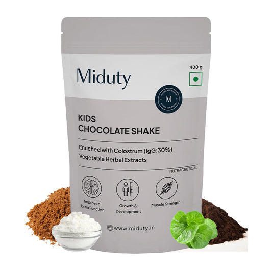 Miduty by Palak Notes Kids Chocolate Shake, Kids Chocolate Powder, Immunity Booster, Added Colostrum, Nutrient-rich Blend of Vitamins, Minerals, MCT Powder, Brahmi Extract, Brain Immunity - 400g