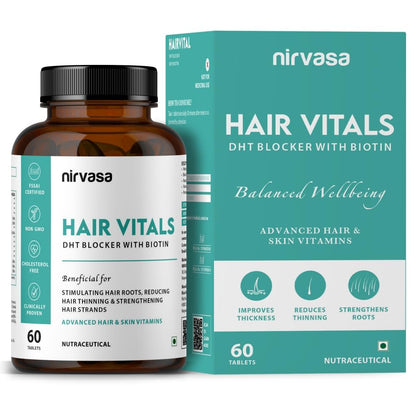 Nirvasa Hair Vitals DHT Blocker with Biotin (650mg) â€“ 60 Tablets | Supports Hair Growth, Strength & Thickness | Reduces Hair Fall & Breakage | With Beta-Sitosterol | For Men & Women