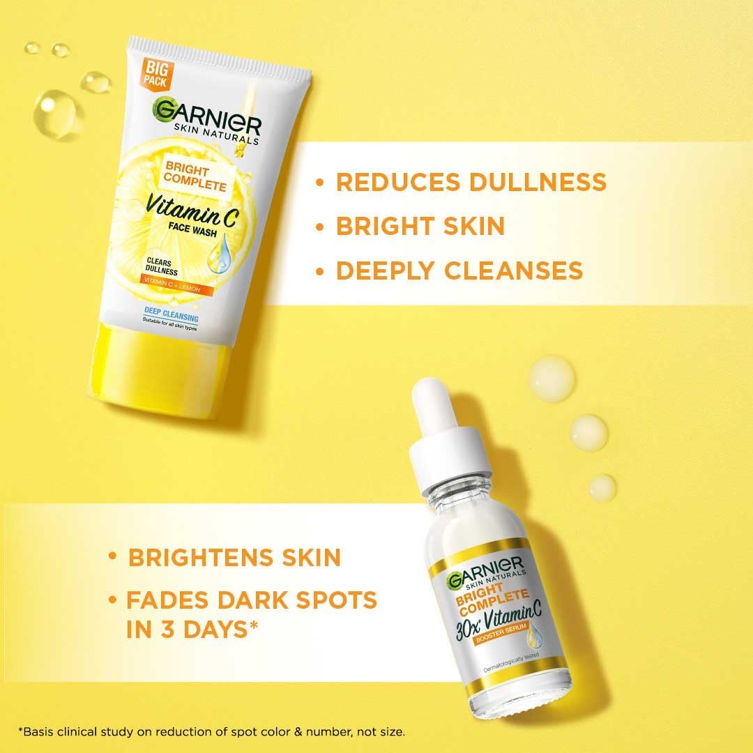 Garnier Bright Complete Facewash 150g & Bright Complete Vitamin C Serum 30ml | Combo